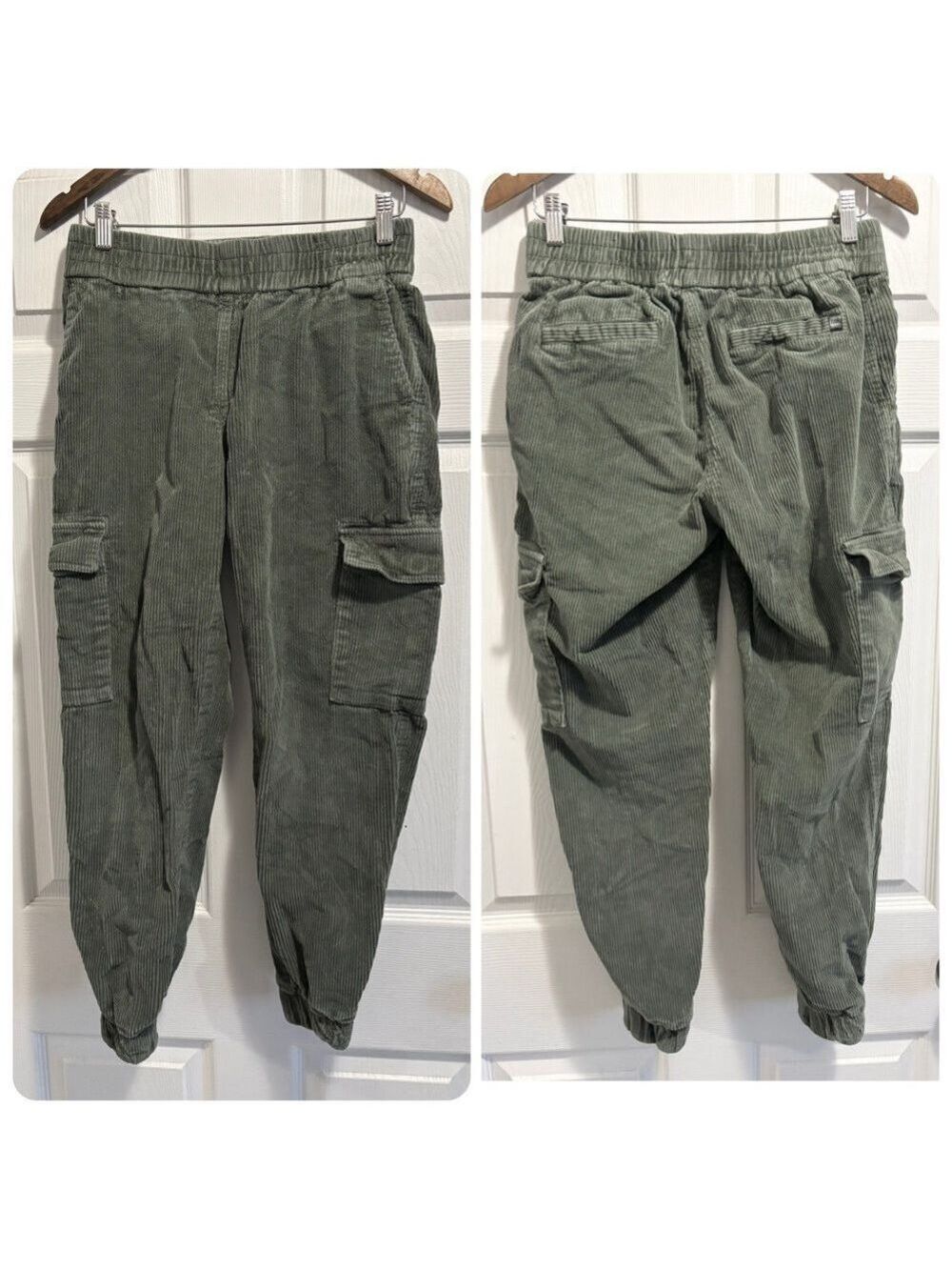 ROOTS Cargo Corduroy Joggers in Dark Sage Pull On Pants Elastic Waist Size Small